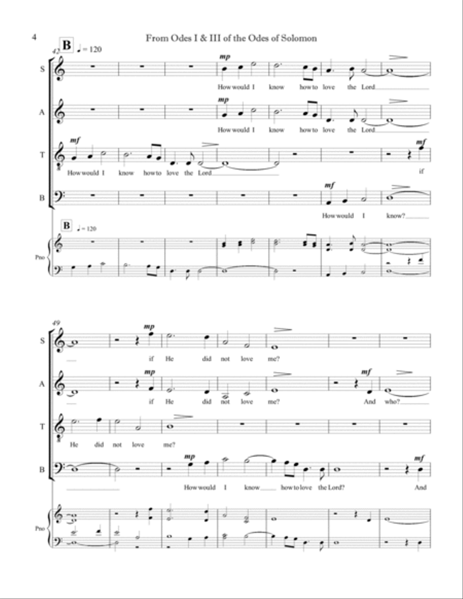From Odes 1 & 3 of the Odes of Solomon 4-Part scores gallery preview page 6