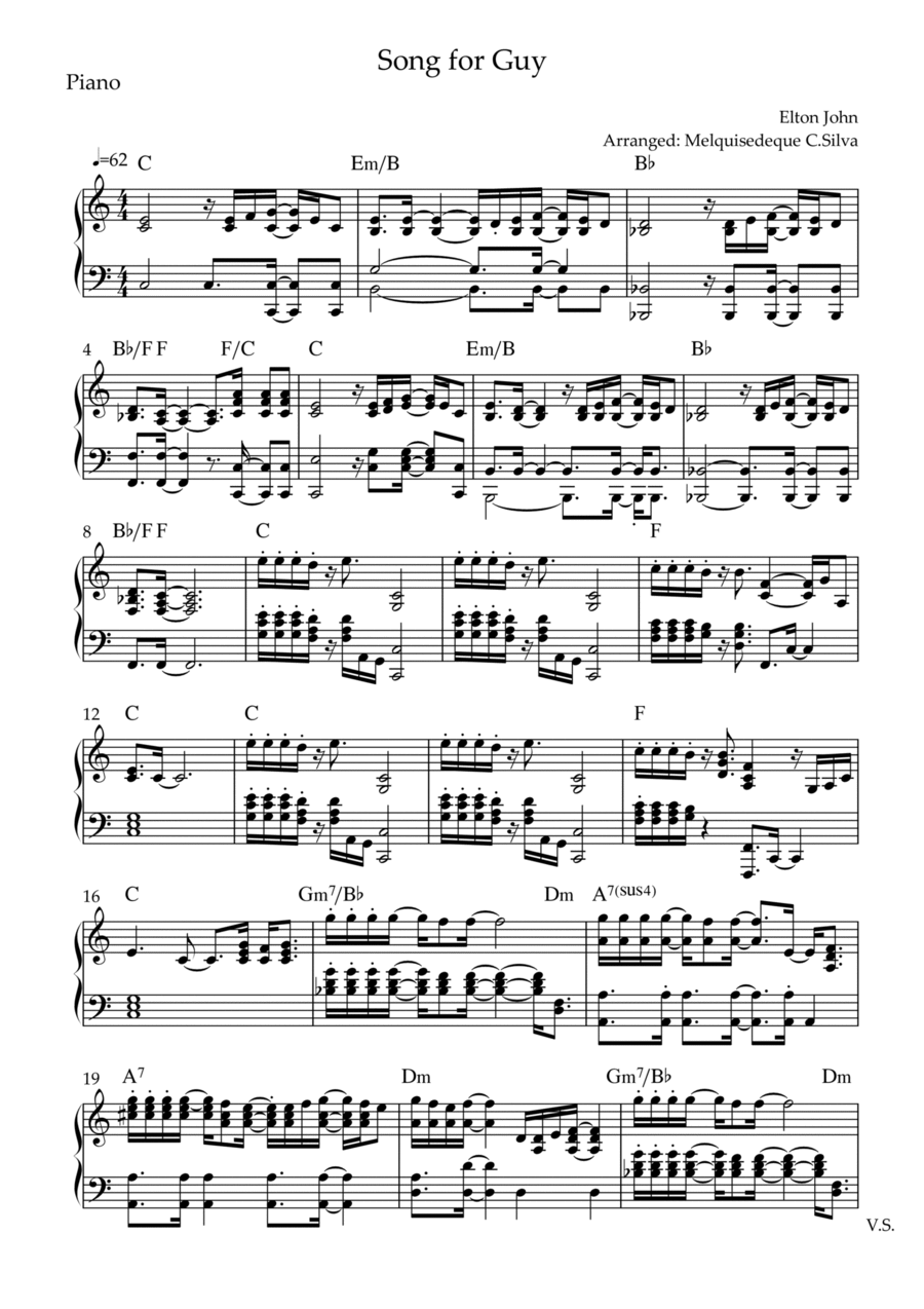 Song For Guy Piano Solo scores gallery preview page 1