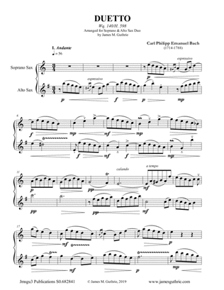 Book cover for CPE Bach: Duetto Wq. 140 for Soprano & Alto Sax Duo