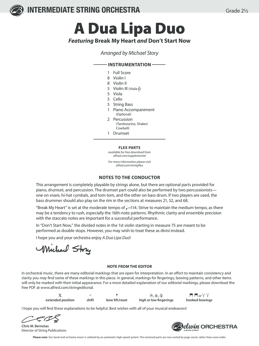 A Dua Lipa Duo: Score String Orchestra scores gallery preview page 1