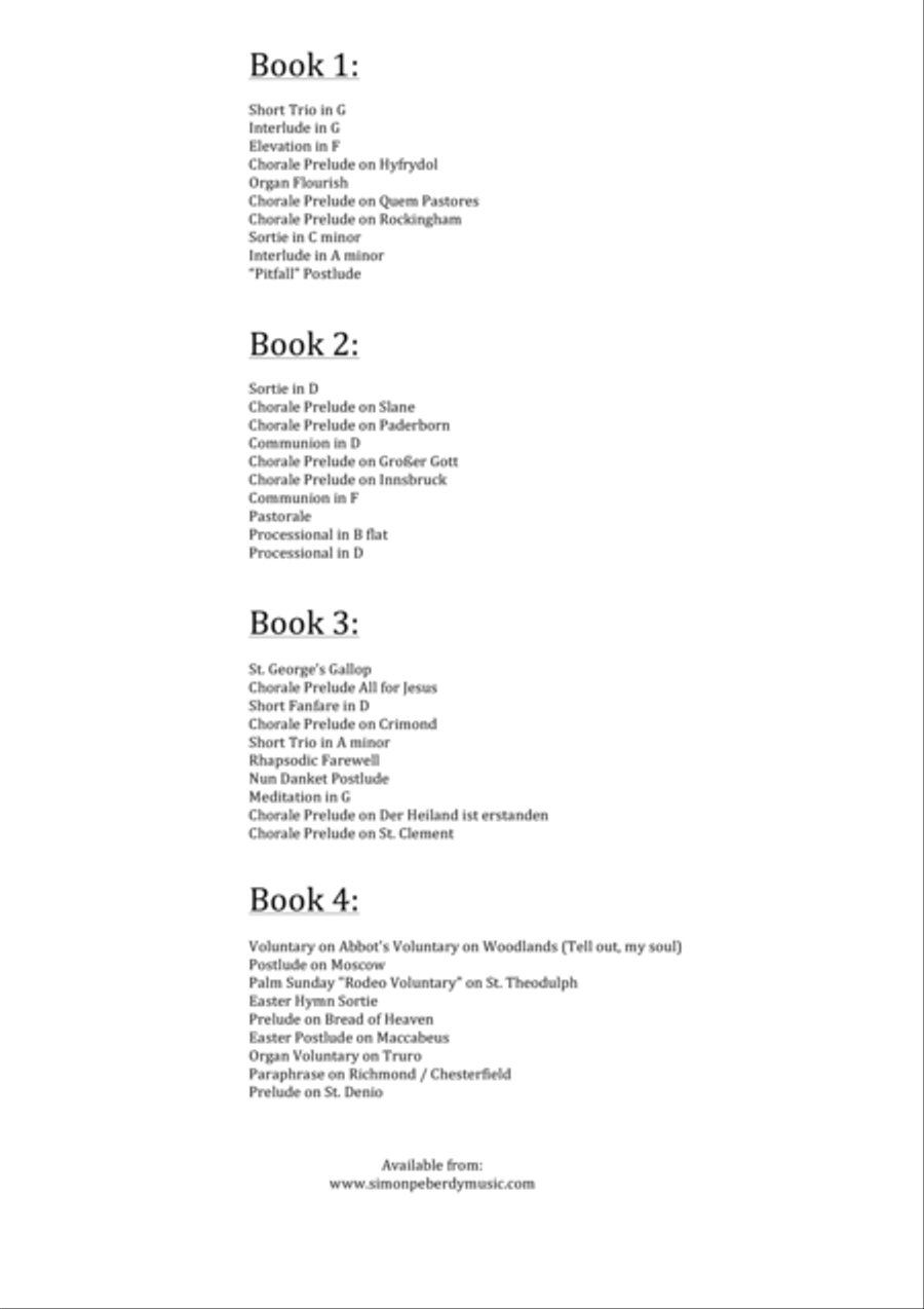 Little Book for Organ (Book 3), a third collection of new pieces by Simon Peberdy