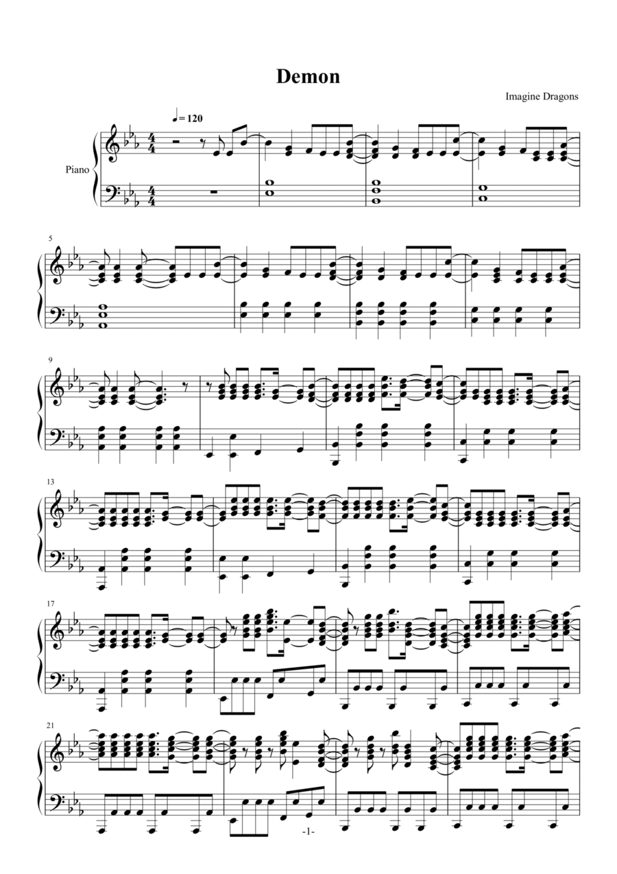 Demons Piano Solo scores gallery preview page 1