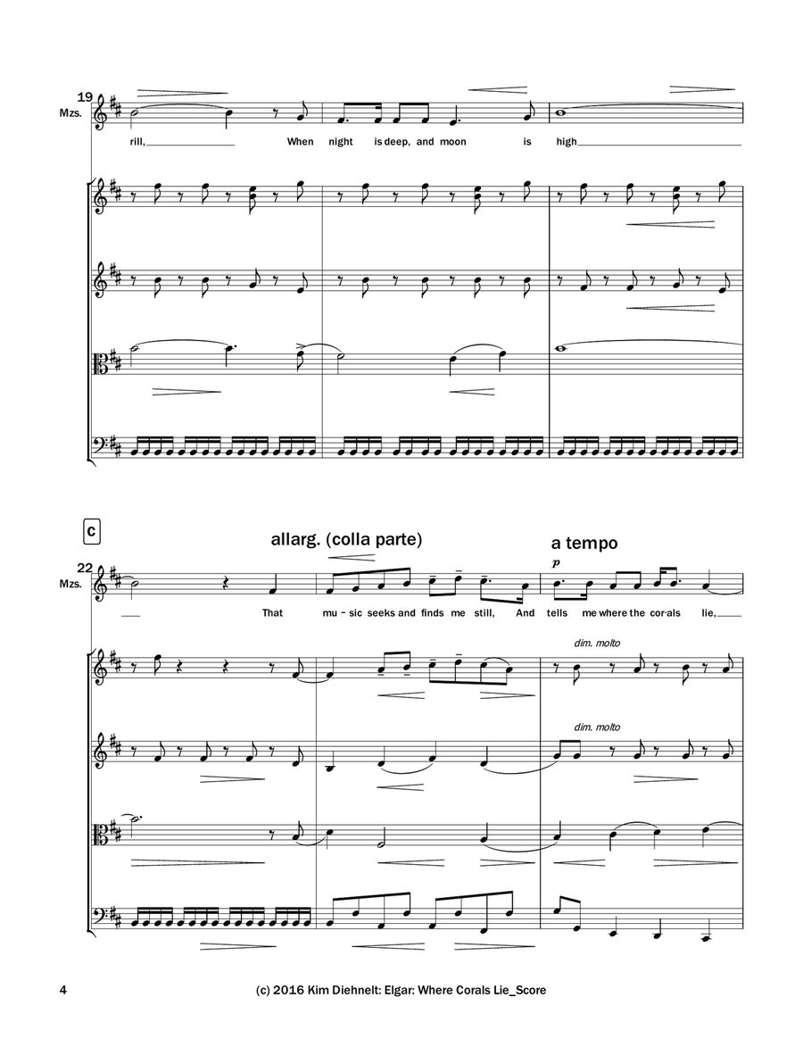 Elgar: Where Corals Lie from Sea Pictures (Arr. Voice and String Quartet) String Quartet scores gallery preview page 5