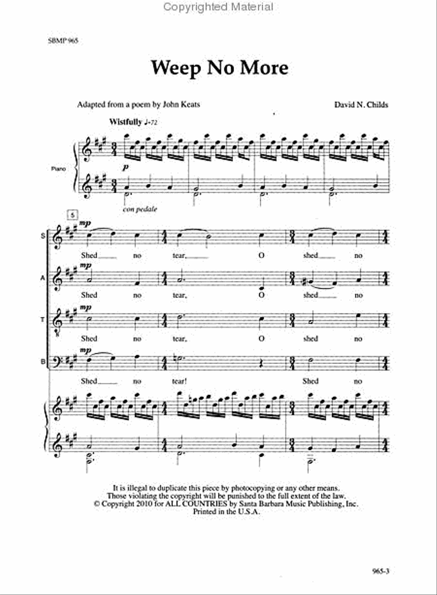 Weep No More - SATB Octavo image number null