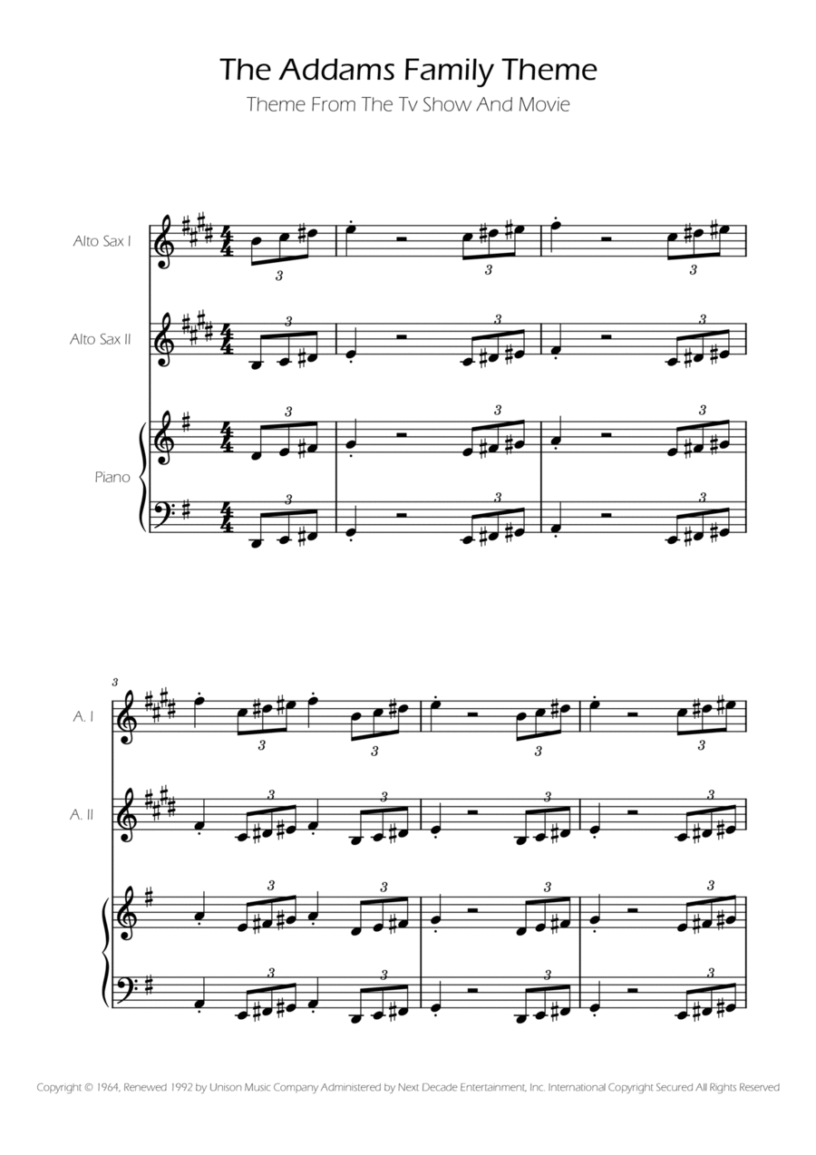 Addams Family Theme Addams Family Theme Woodwind Duet scores gallery preview page 1