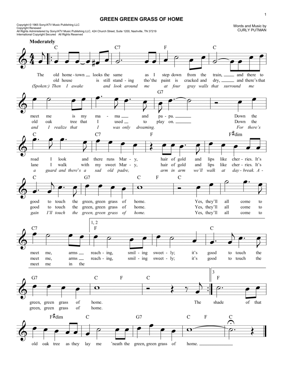 Green Green Grass Of Home Guitar scores gallery preview page 1