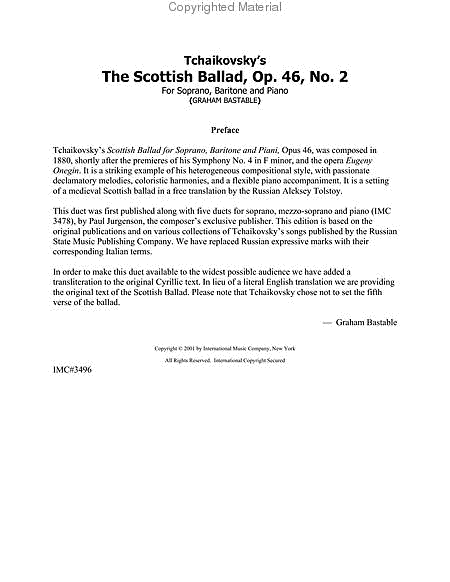 The Scottish Ballad, Opus 46, No. 2, For Soprano, Baritone And Piano