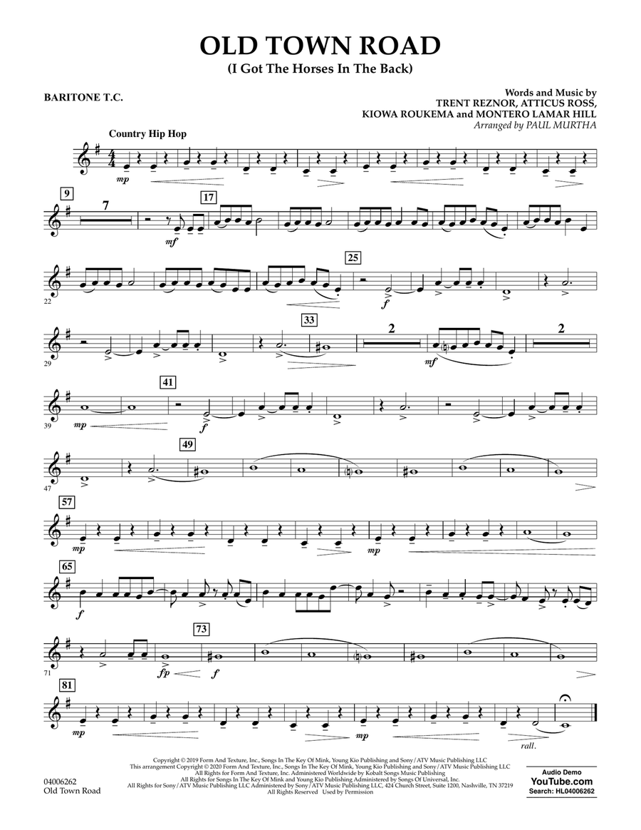 Old Town Road (arr. Paul Murtha) - Baritone T.C. Concert Band scores gallery preview page 1