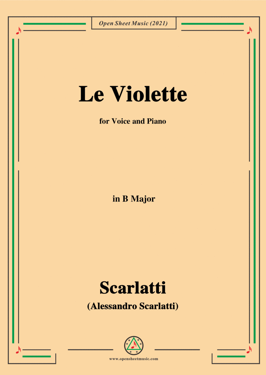 Scarlatti-Le Violette in B Major,from Pirro e Demetrio,for Voice&Piano Voice scores gallery preview page 1