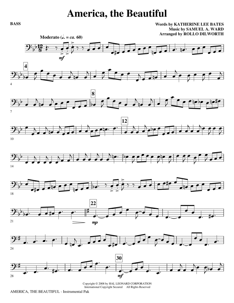 America, The Beautiful - Bass Choir scores gallery preview page 1