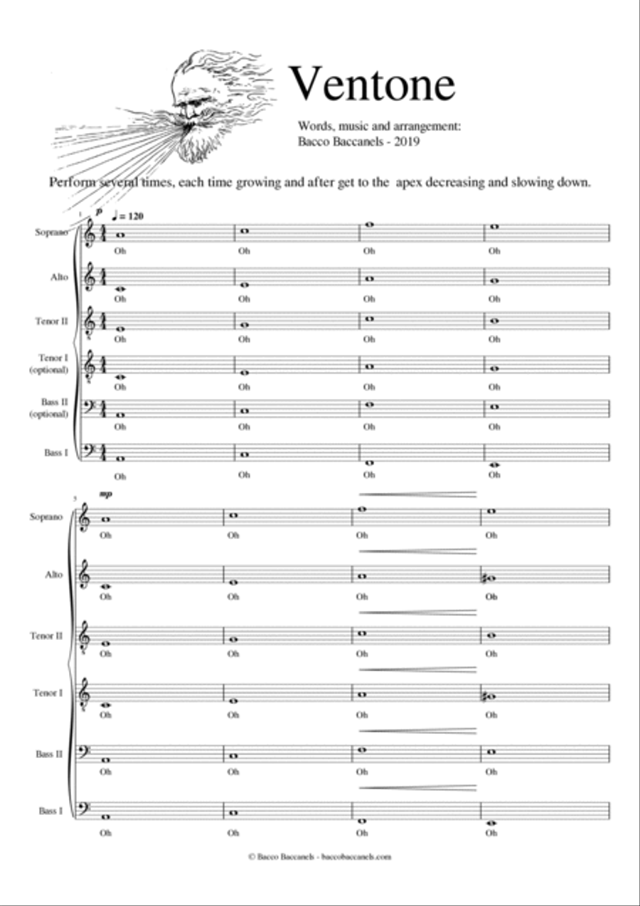 Ventone - easy SATB composition + optional additional T & B parts 4-Part scores gallery preview page 2