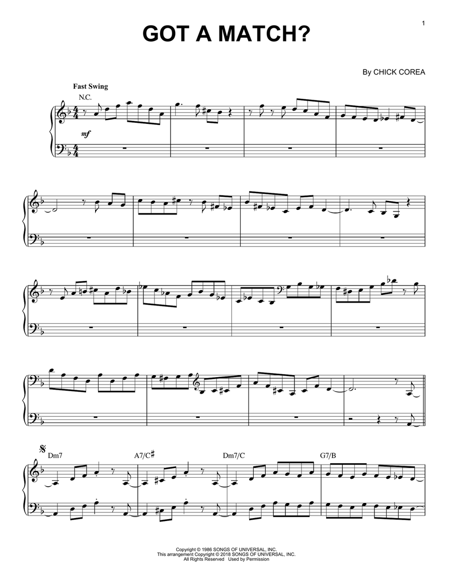 Got A Match? Piano Solo scores gallery preview page 1