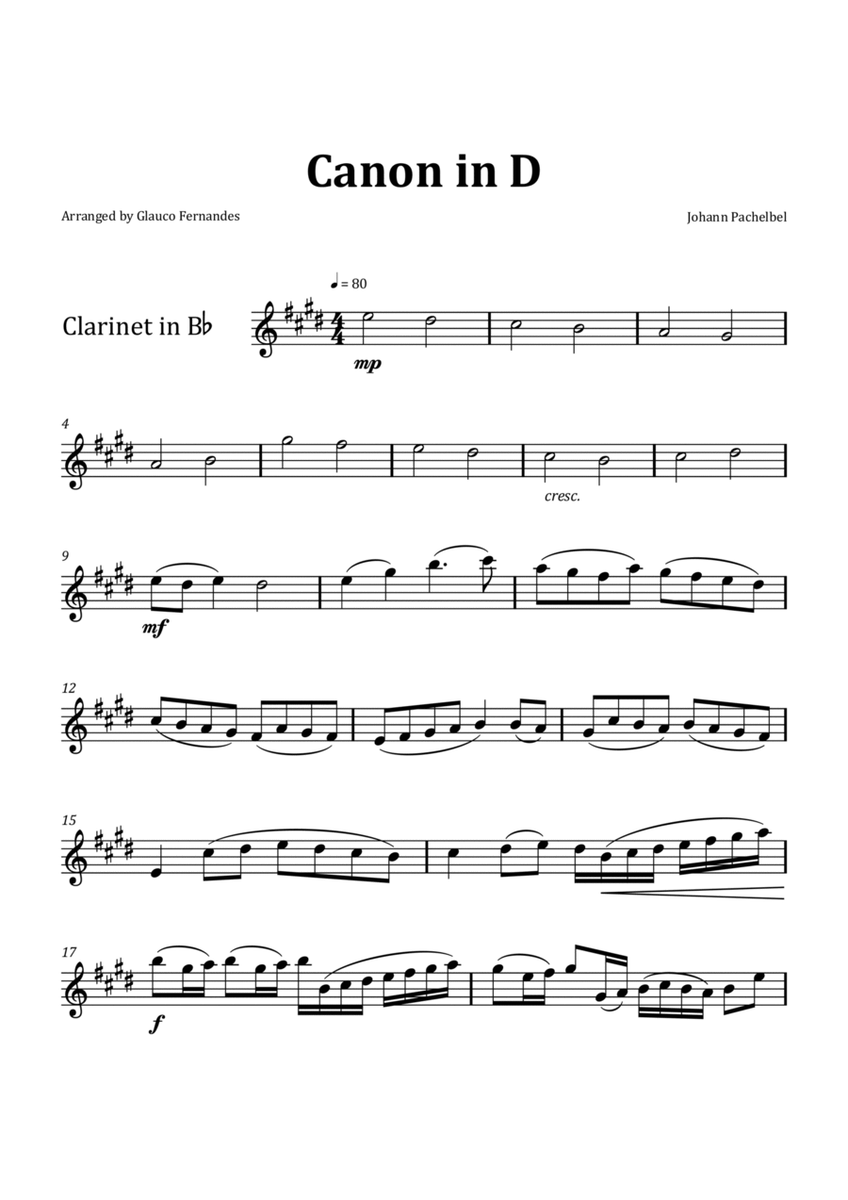 Canon by Pachelbel - Clarinet Solo image number null
