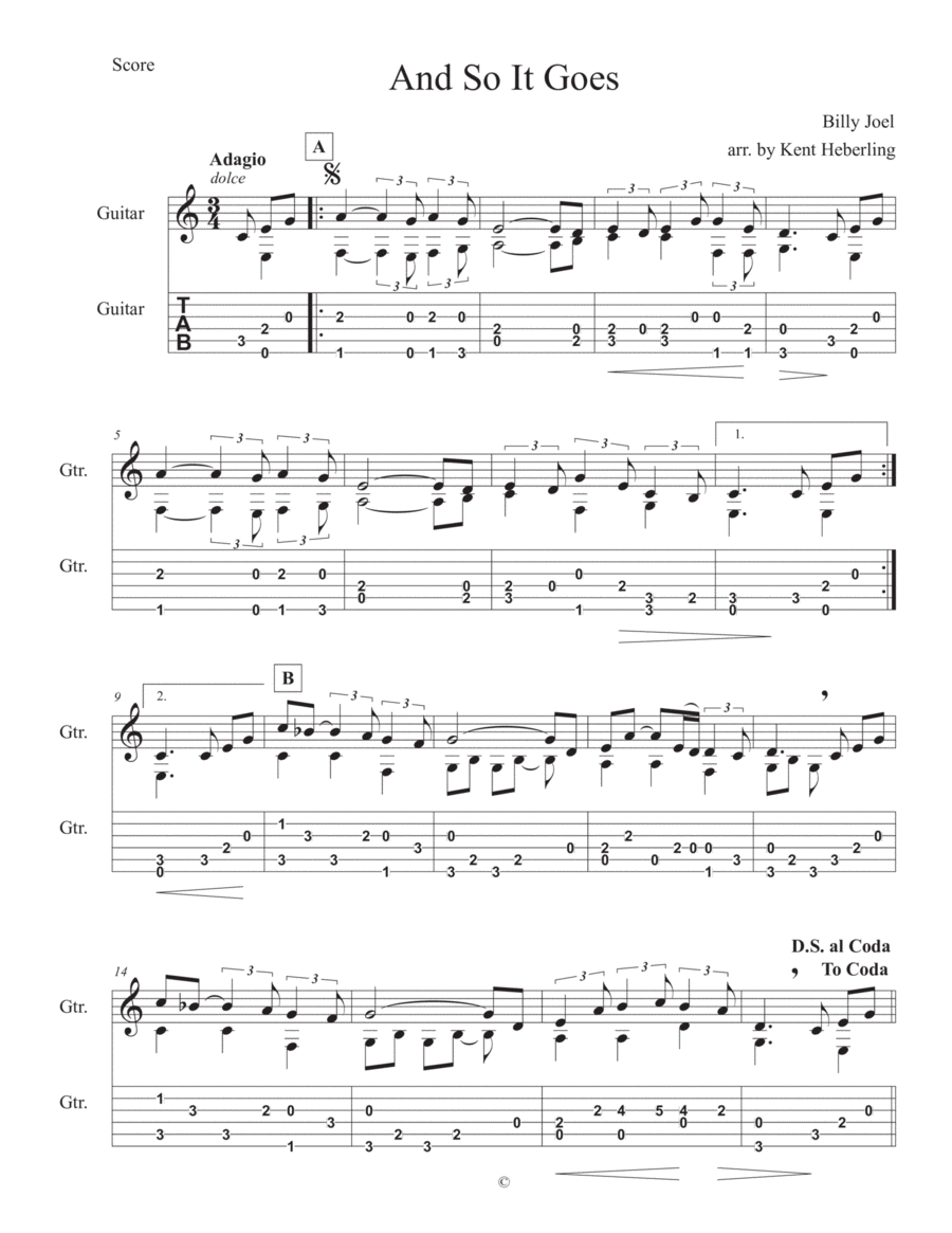 And So It Goes Electric Guitar scores gallery preview page 1