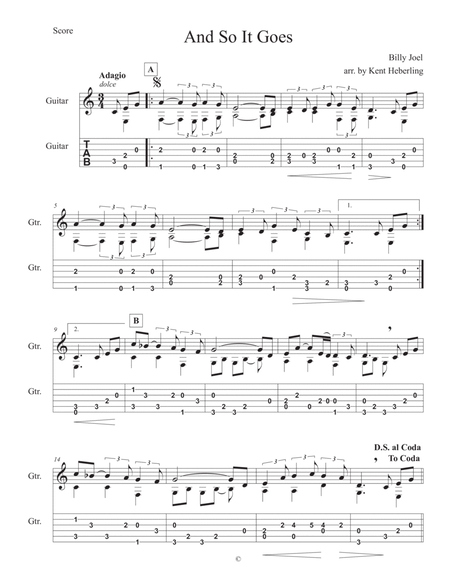 And So It Goes by Billy Joel Electric Guitar - Digital Sheet Music
