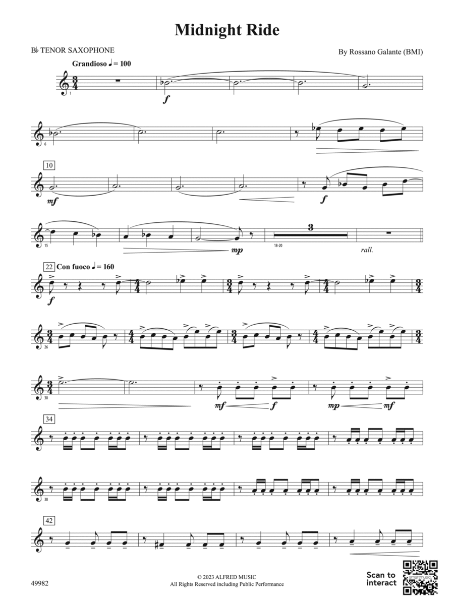 Midnight Ride: B-flat Tenor Saxophone Concert Band scores gallery preview page 1