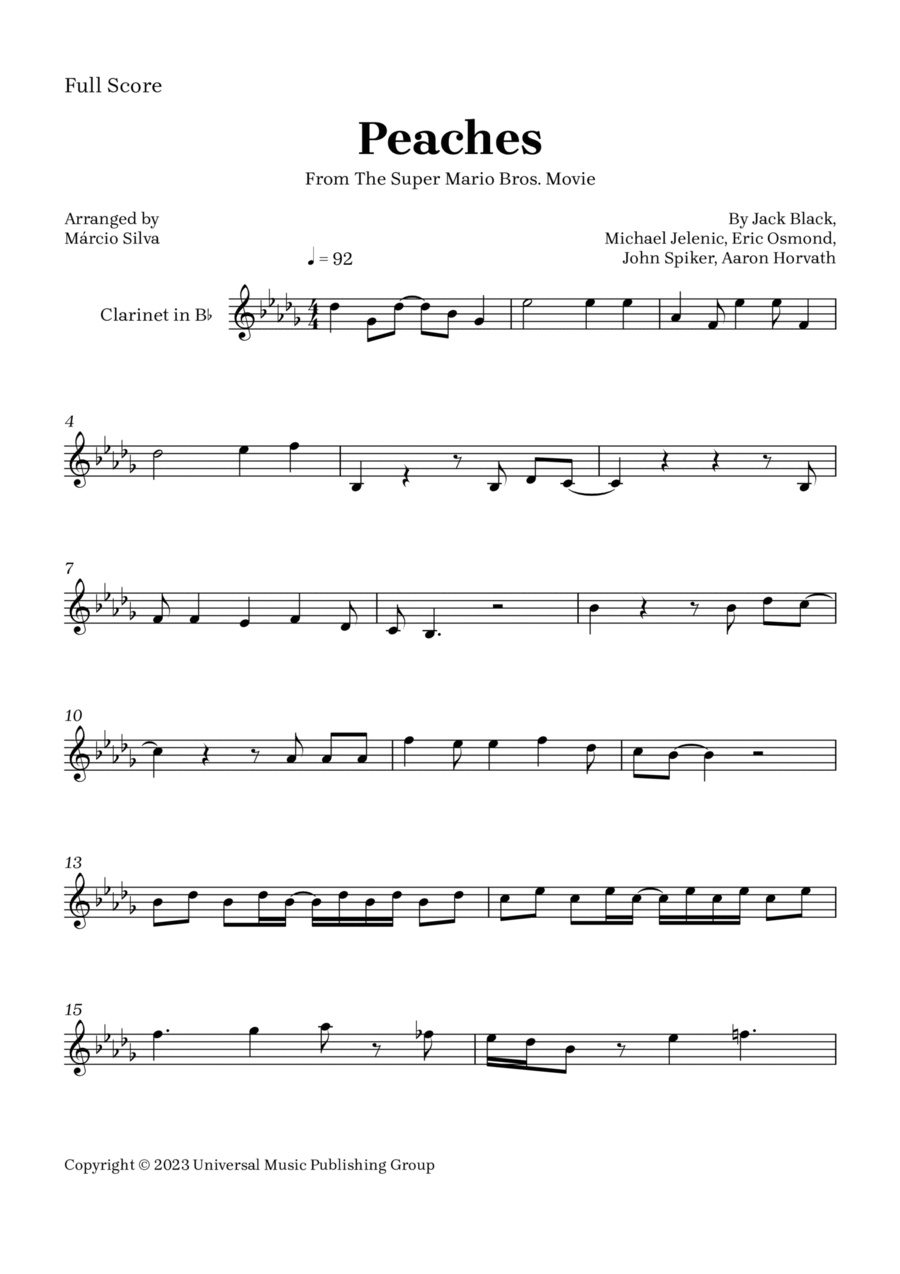 Peaches B-Flat Clarinet scores gallery preview page 1
