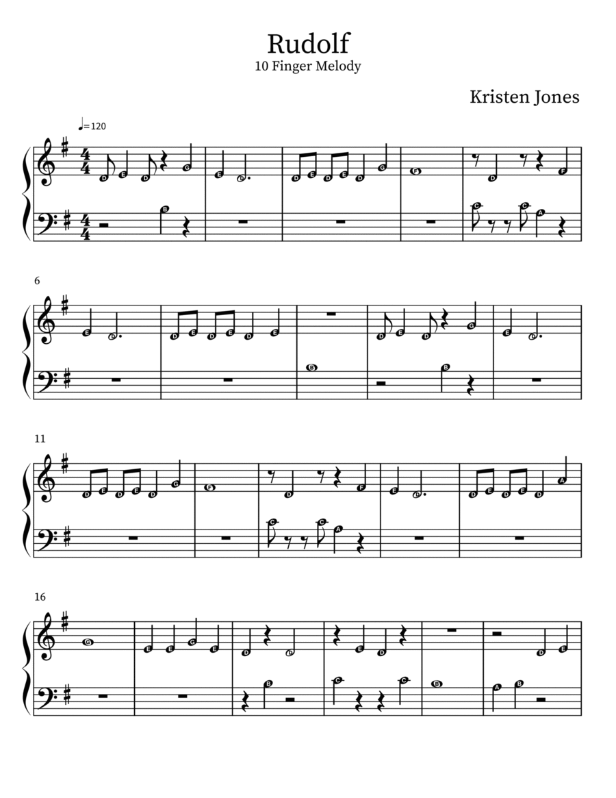Rudolf the Red Nosed Reindeer - 10 Finger Melody Easy Piano scores gallery preview page 1
