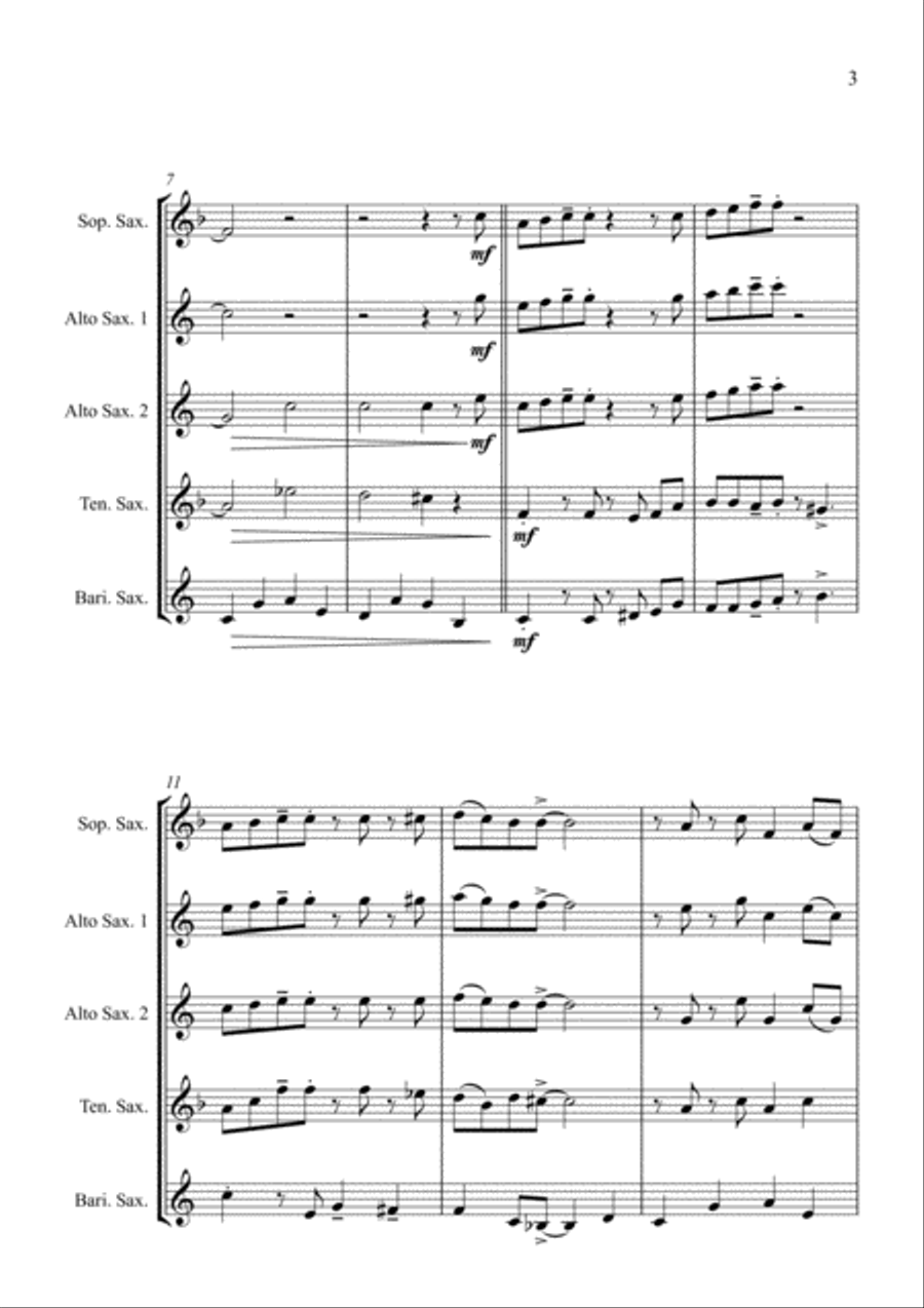 Santa Claus Is Comin' To Town Saxophone Quartet scores gallery preview page 3