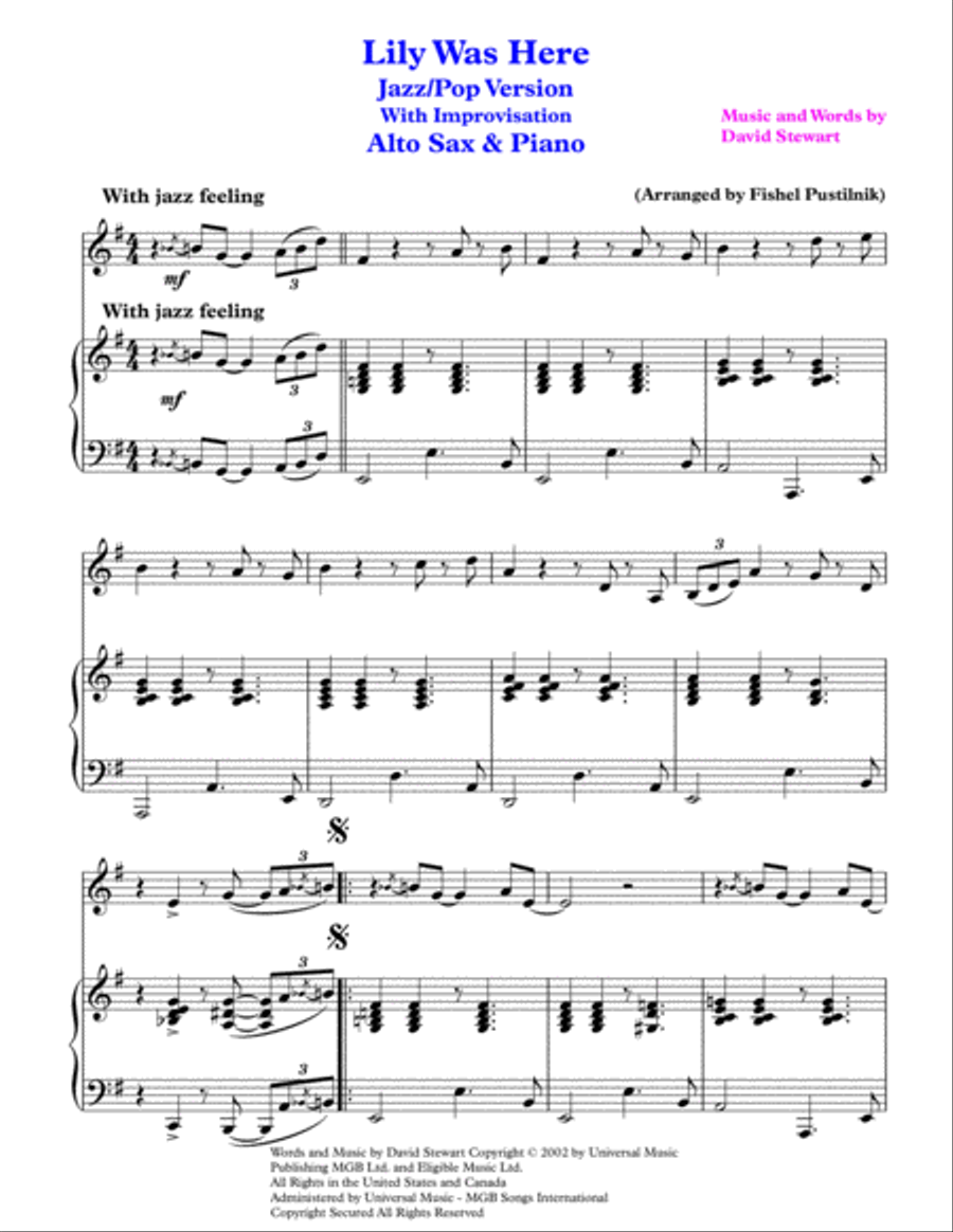 Lily was here sales saxophone sheet music