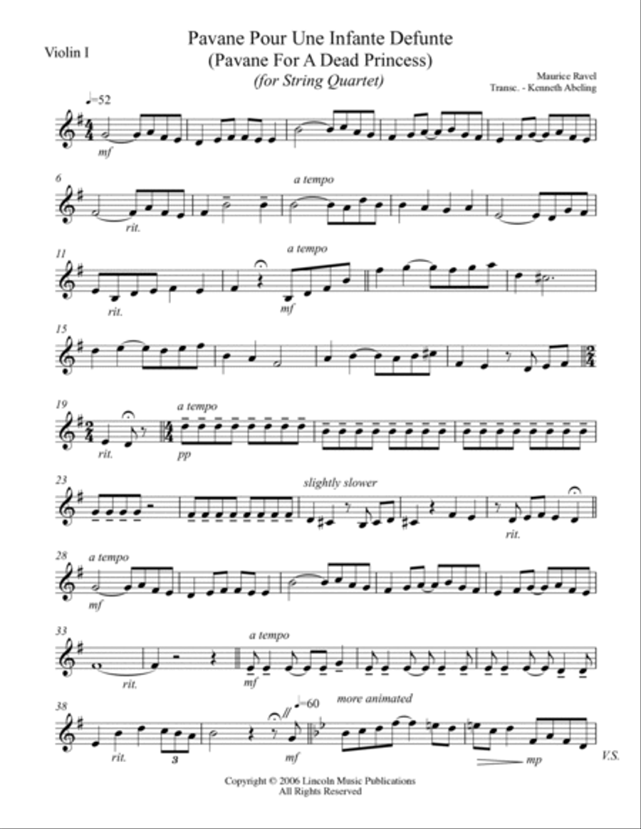 Ravel - Pavane For A Dead Princess (for String Quartet) String Quartet scores gallery preview page 6