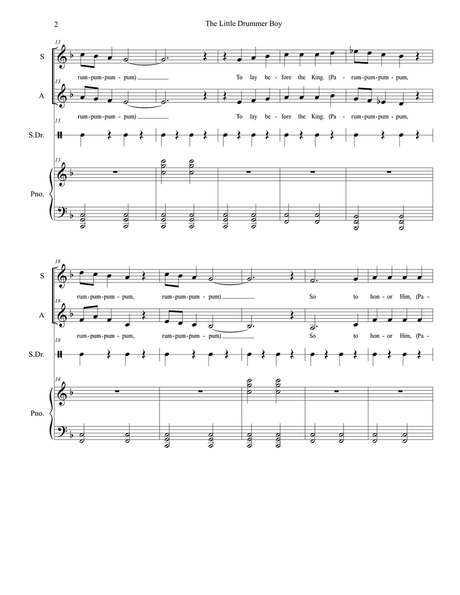 The Little Drummer Boy Alto Voice scores gallery preview page 2