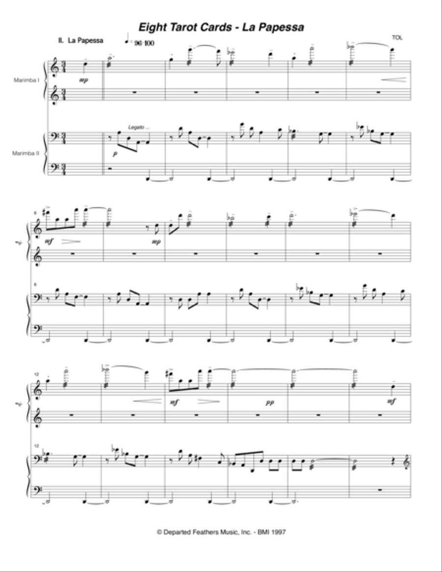 Eight Tarot Cards for Madam Rubio ... La Papessa (1997) for two marimbas Small Ensemble scores gallery preview page 1
