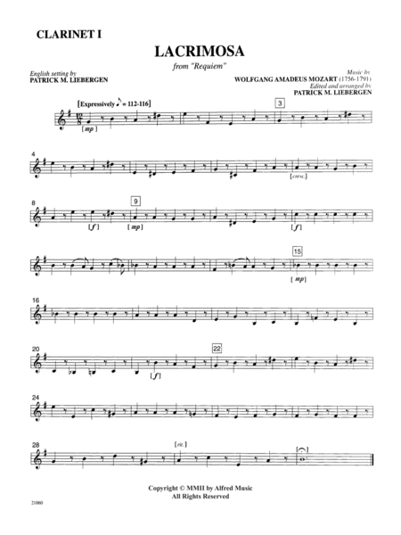 Lacrimosa (from Requiem): 1st B-flat Clarinet