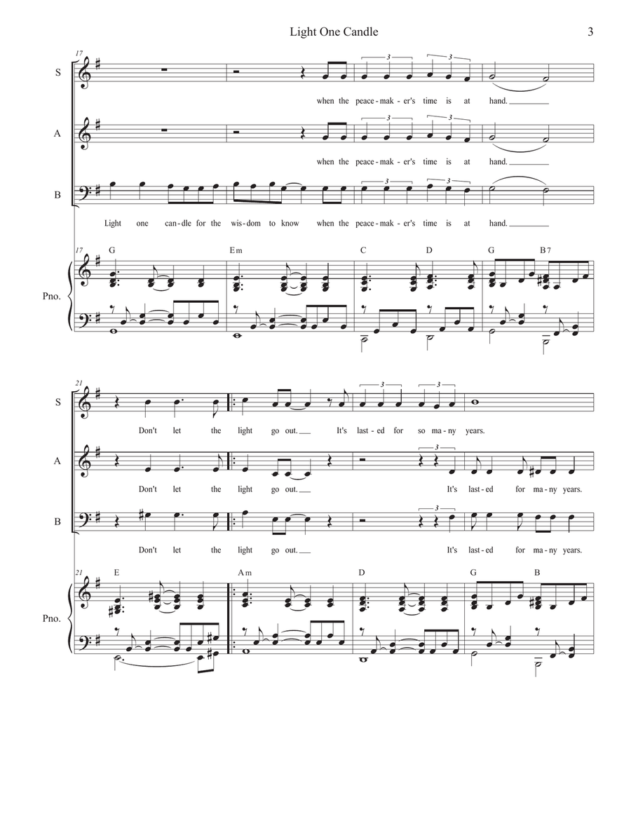 Light One Candle Piano, Vocal scores gallery preview page 3