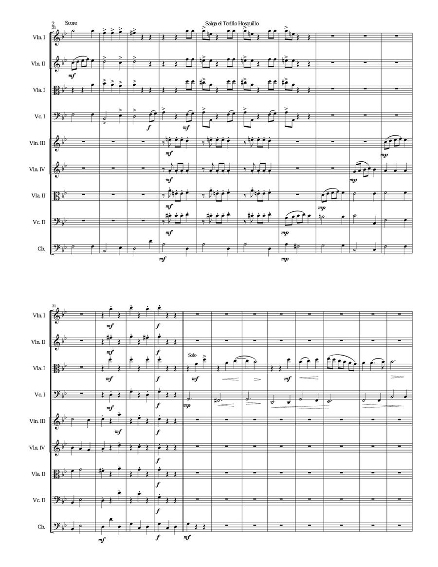 Salga el torillo hosquillo (Let the little wild bull out) arranged for string orchestra String Orchestra scores gallery preview page 2
