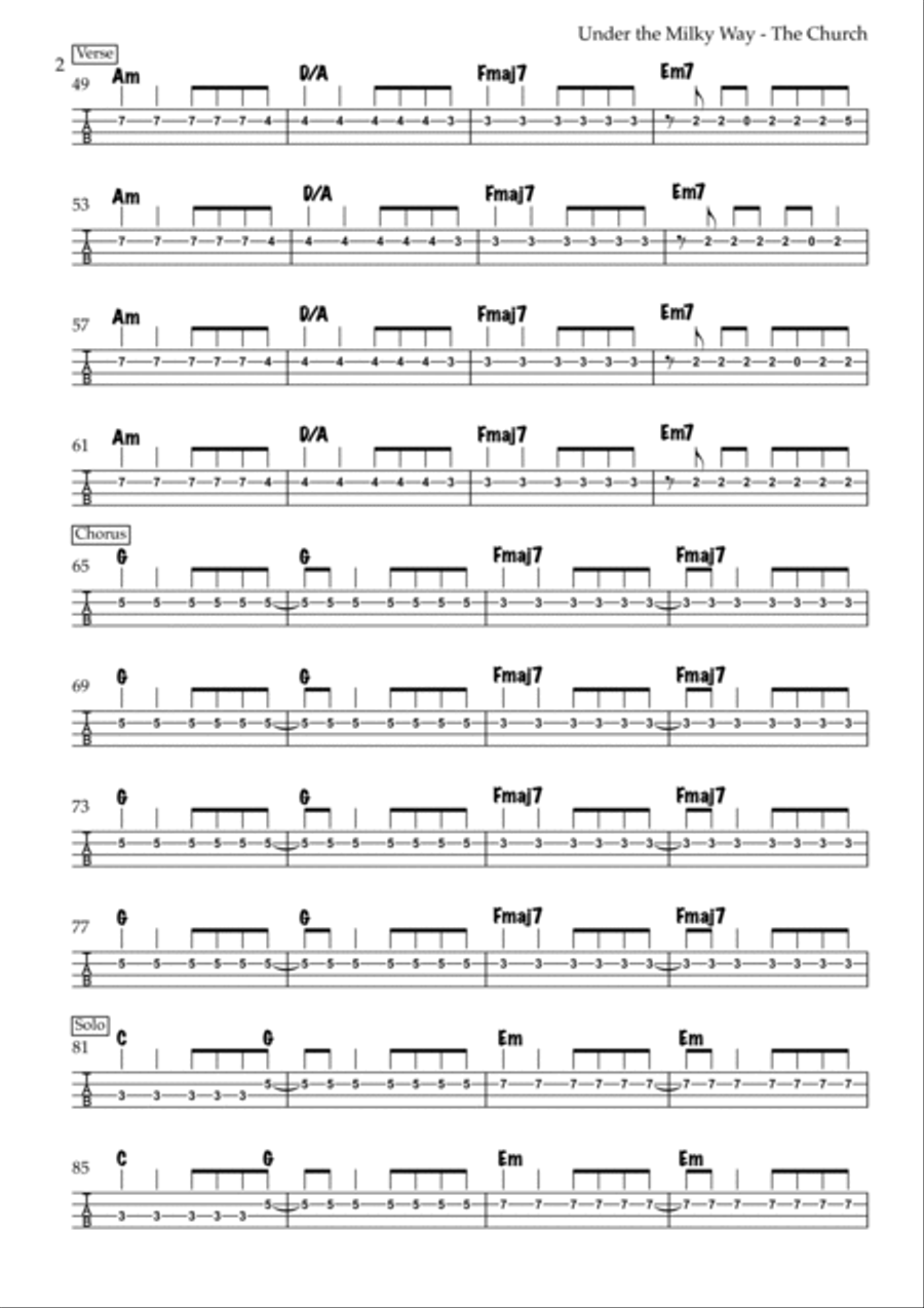 Under The Milky Way Under The Milky Way Guitar Tablature scores gallery preview page 2