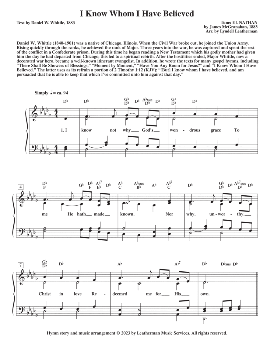 I Know Whom I Have Believed Piano, Vocal, Guitar scores gallery preview page 1