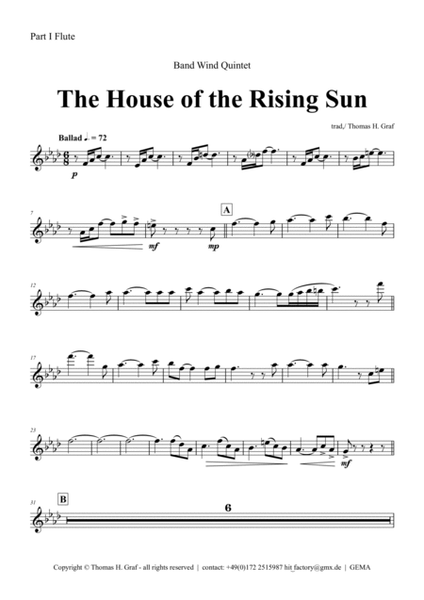 The house of the rising sun - Folk Song - Band Wind Quintet
