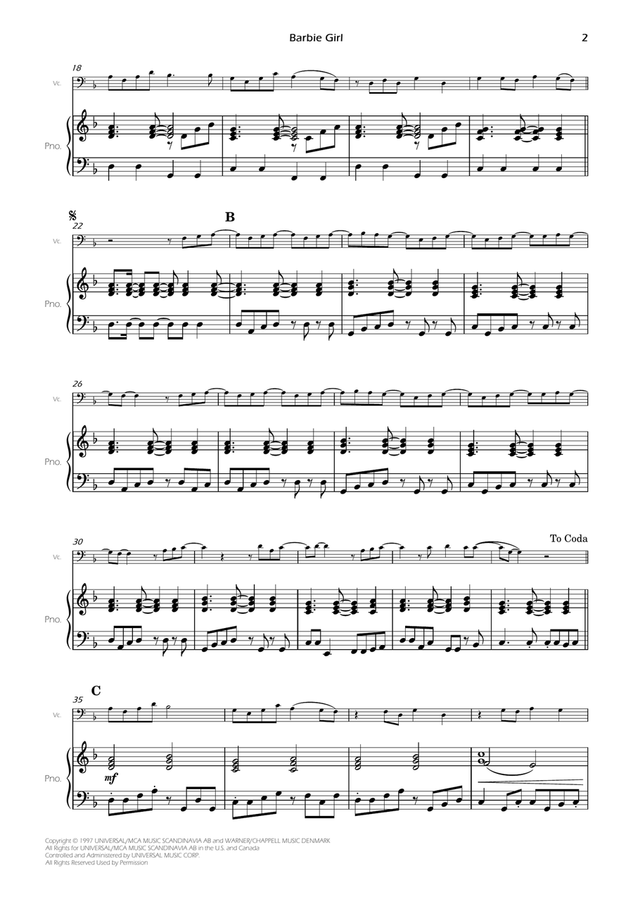Barbie Girl Piano scores gallery preview page 4