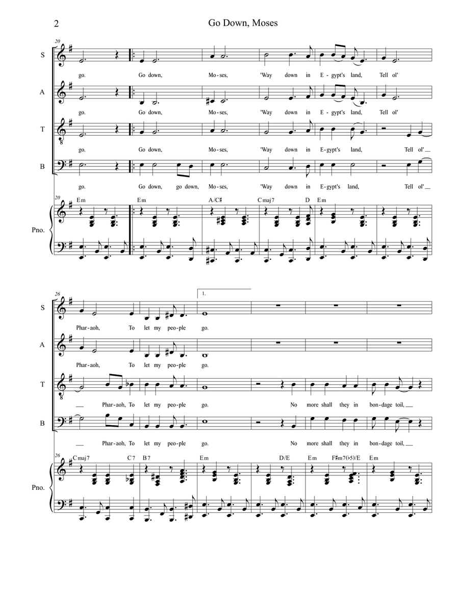 Go Down, Moses (Solo and SATB) 4-Part scores gallery preview page 2