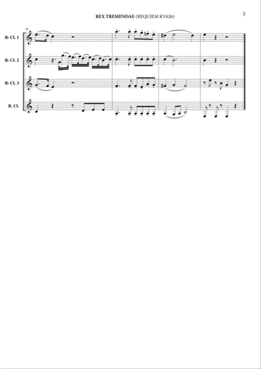 Rex Tremendae (Requiem KV 626) Clarinet Quartet scores gallery preview page 4