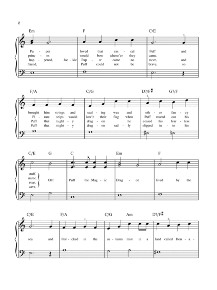 Puff The Magic Dragon Puff The Magic Dragon Easy Piano scores gallery preview page 2