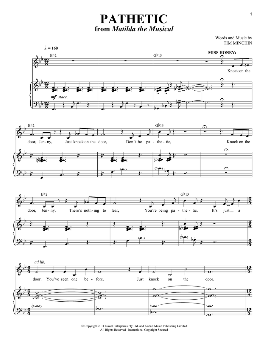 Pathetic (from Matilda the Musical) Soprano Voice scores gallery preview page 1