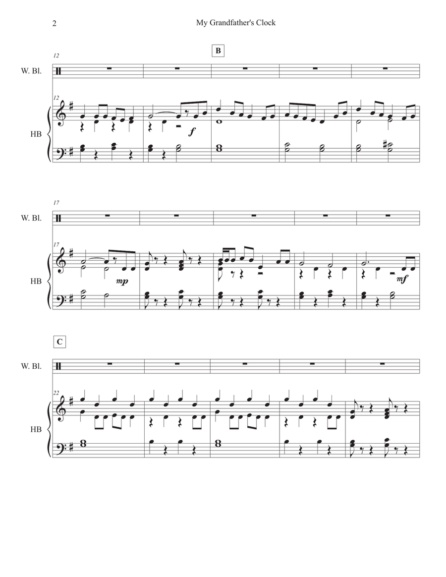 My Grandfather's Clock (2 octave handbell choir with optional woodblock) 2-Octaves scores gallery preview page 3