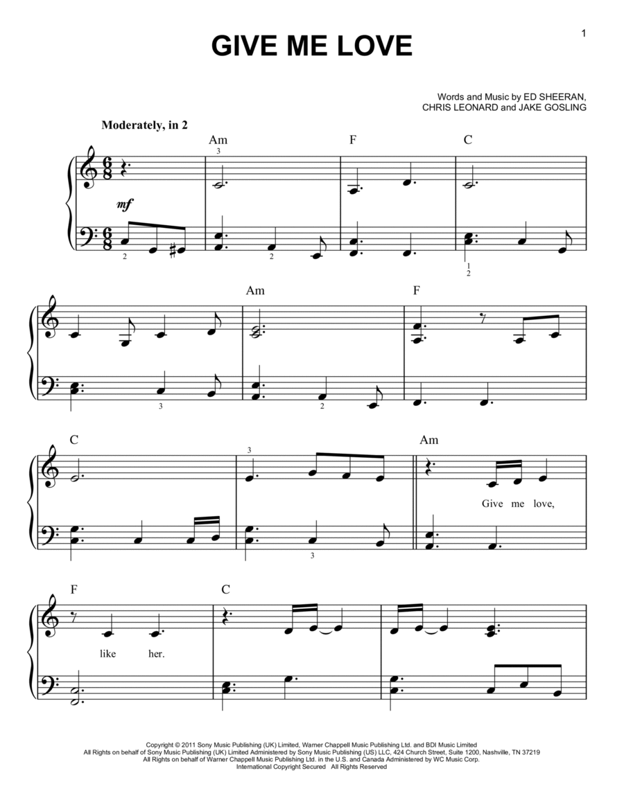 Give Me Love Easy Piano scores gallery preview page 1