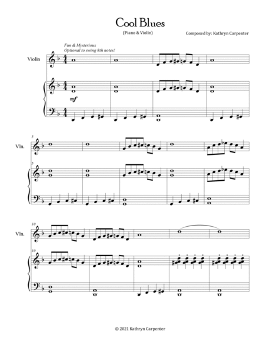 Cool Blues (Piano & Violin) Violin Solo scores gallery preview page 2