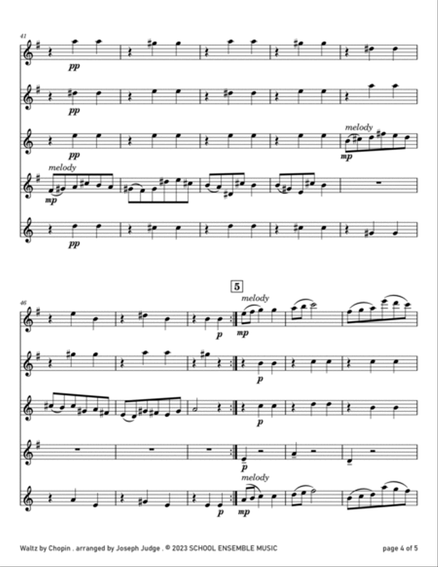 Waltz by Chopin for Saxophone Quartet in Schools Saxophone Quartet scores gallery preview page 4
