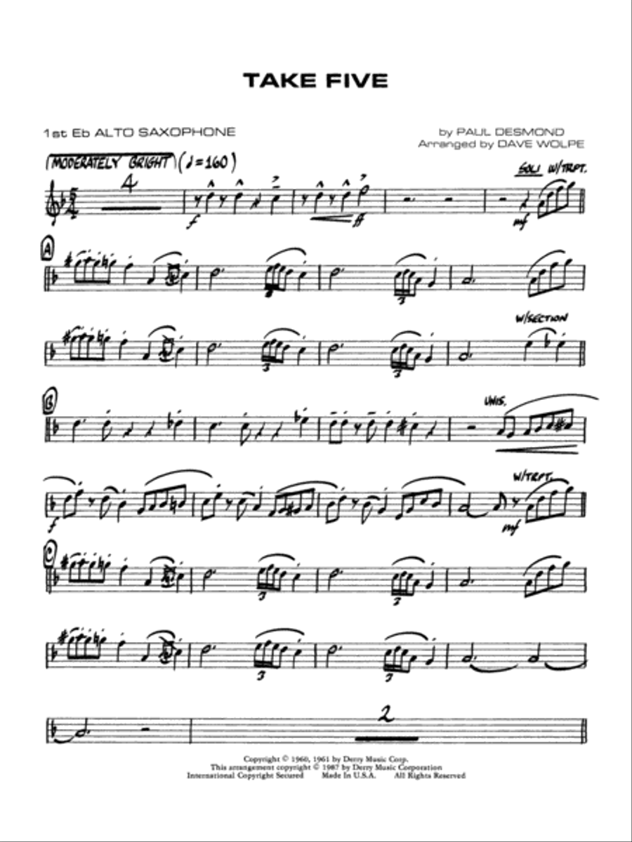 Take Five: E-flat Alto Saxophone Jazz Ensemble scores gallery preview page 1