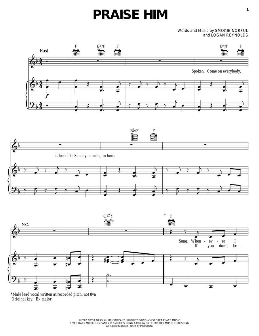 Praise Him Piano, Vocal, Guitar scores gallery preview page 1