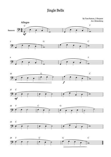 Jingle Bells for Bassoon solo with chords image number null
