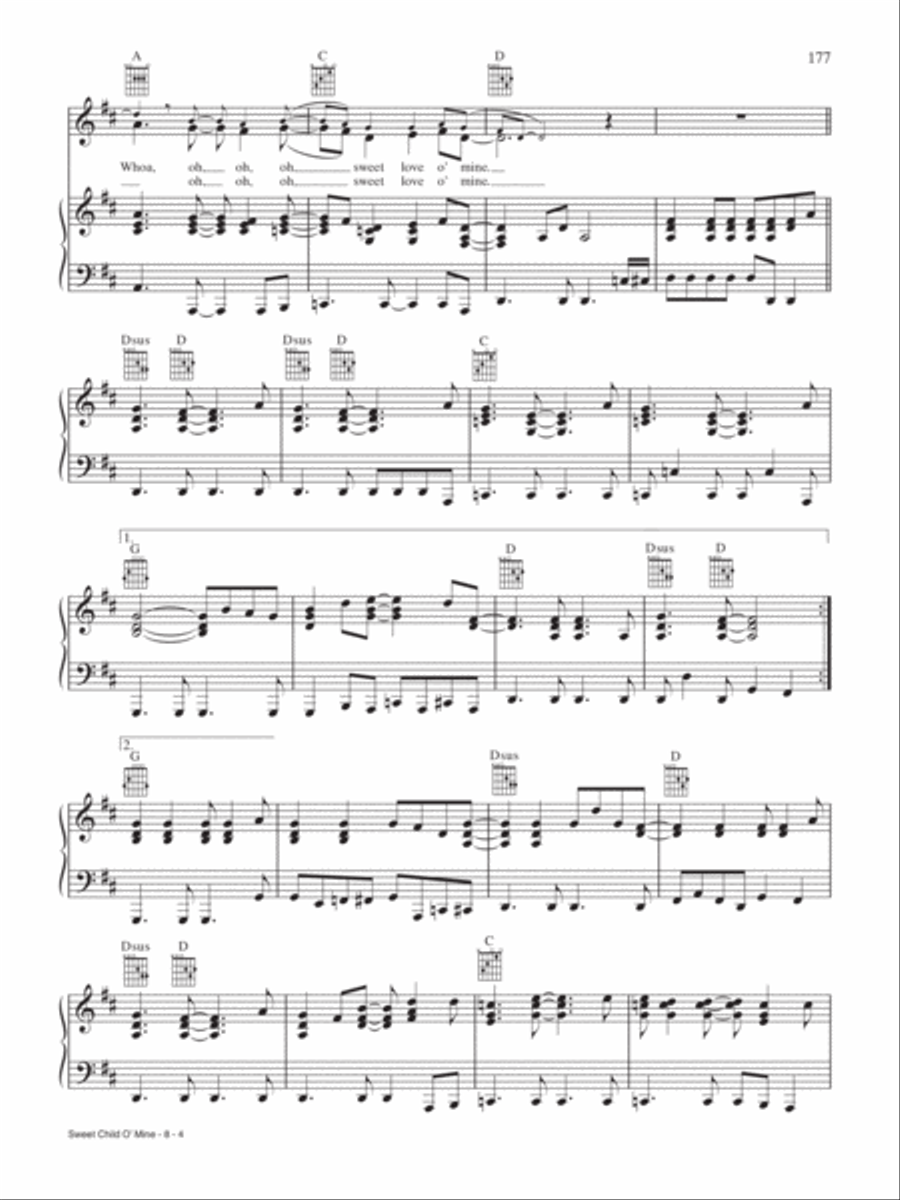 Sweet Child O' Mine Piano, Vocal, Guitar scores gallery preview page 4