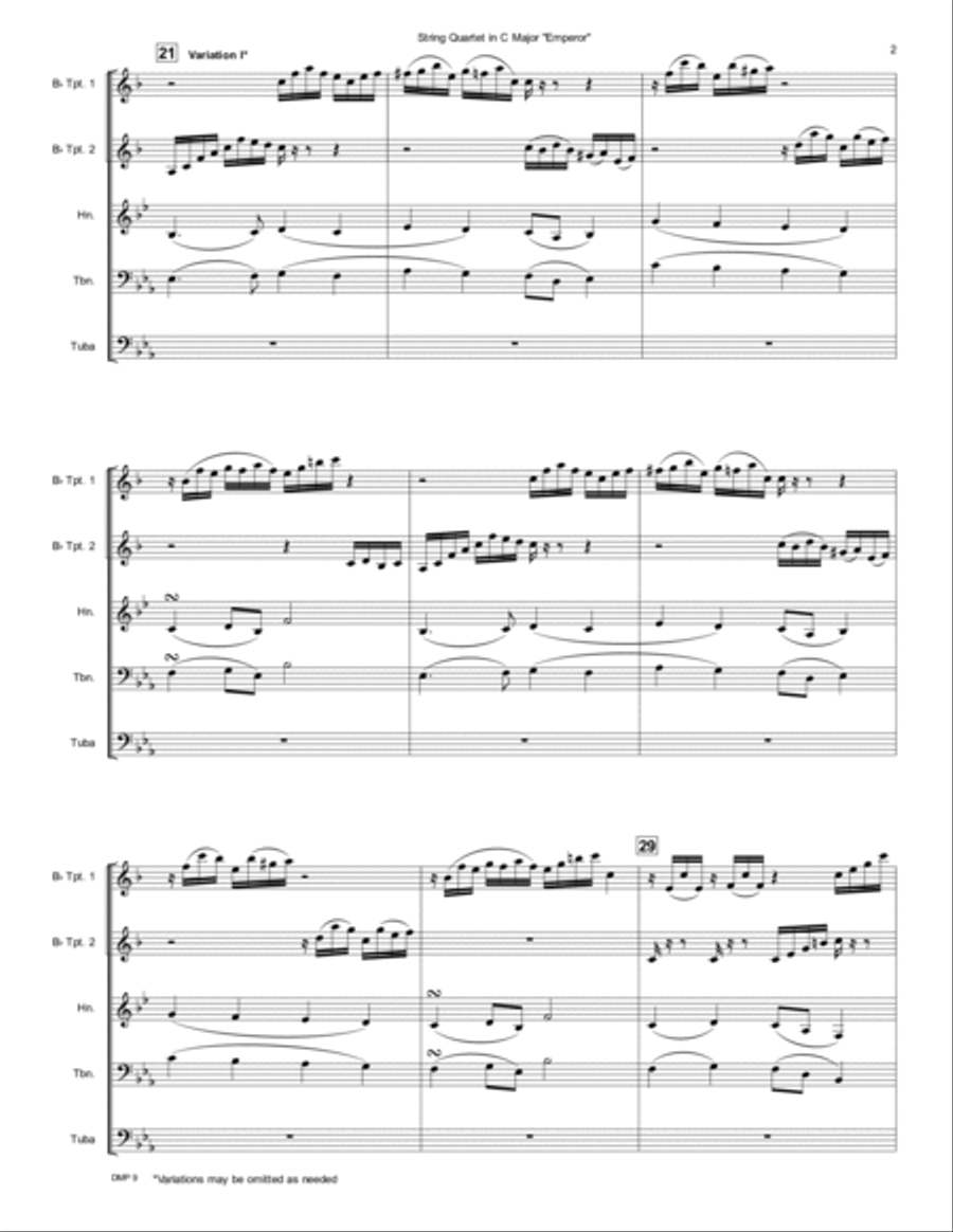 Emperor String Quartet, op. 76, no. 3, Second Movement String Quartet scores gallery preview page 3