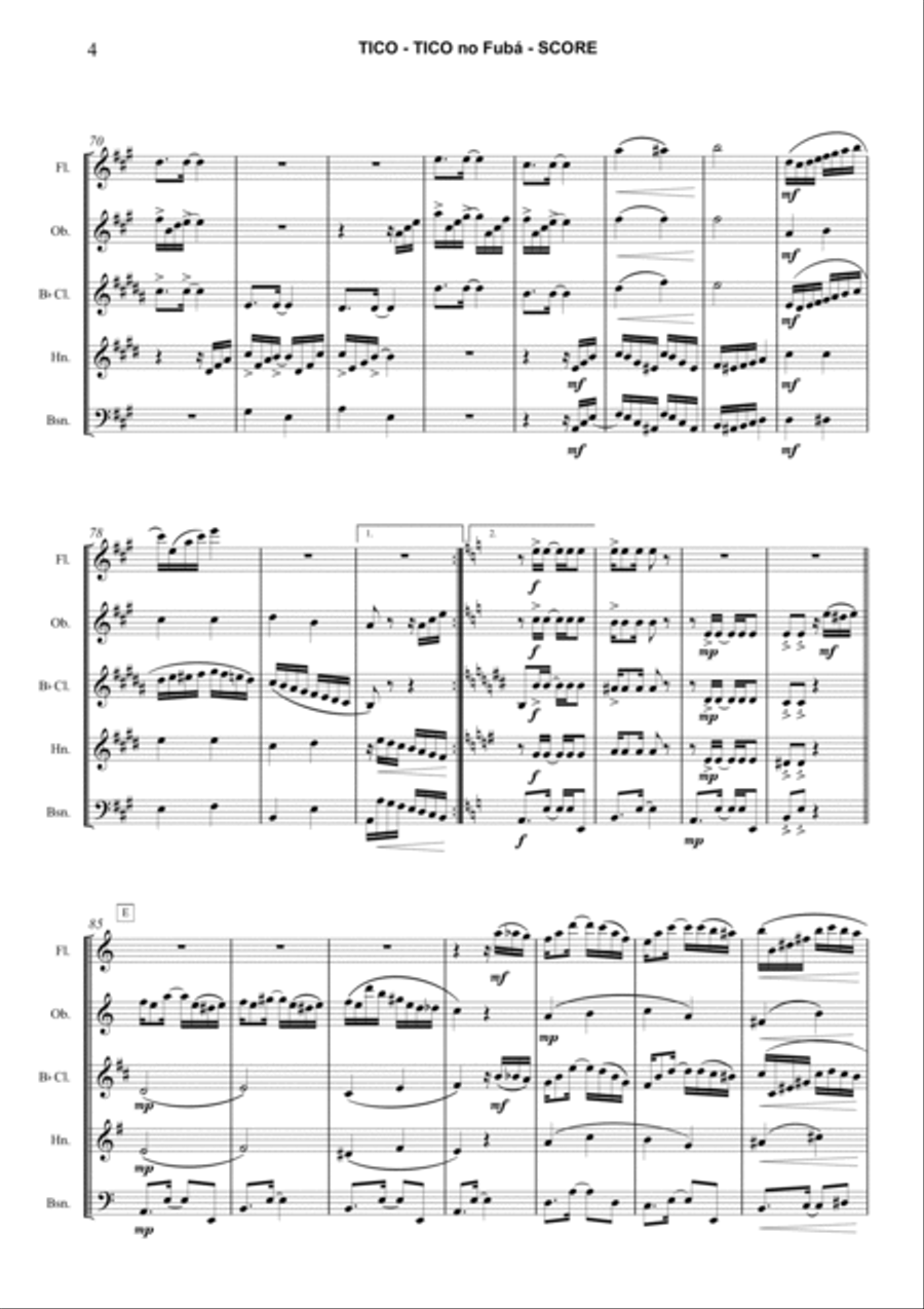 Tico Tico no Fubá Tico Tico no Fubá Woodwind Quintet scores gallery preview page 4