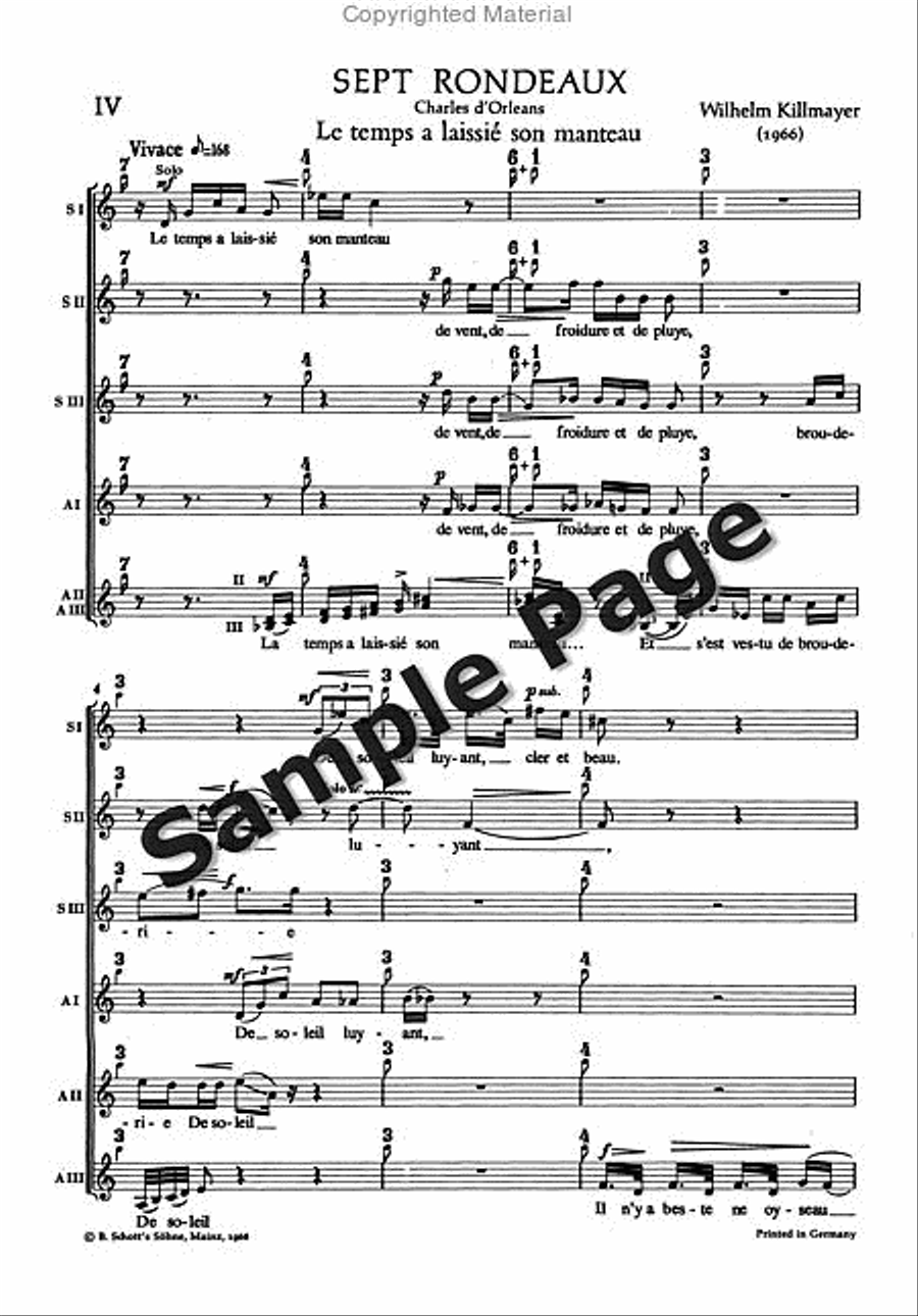 Killmayer Le Temps A Laissie Son Manteau Women's Choir scores gallery preview page 2