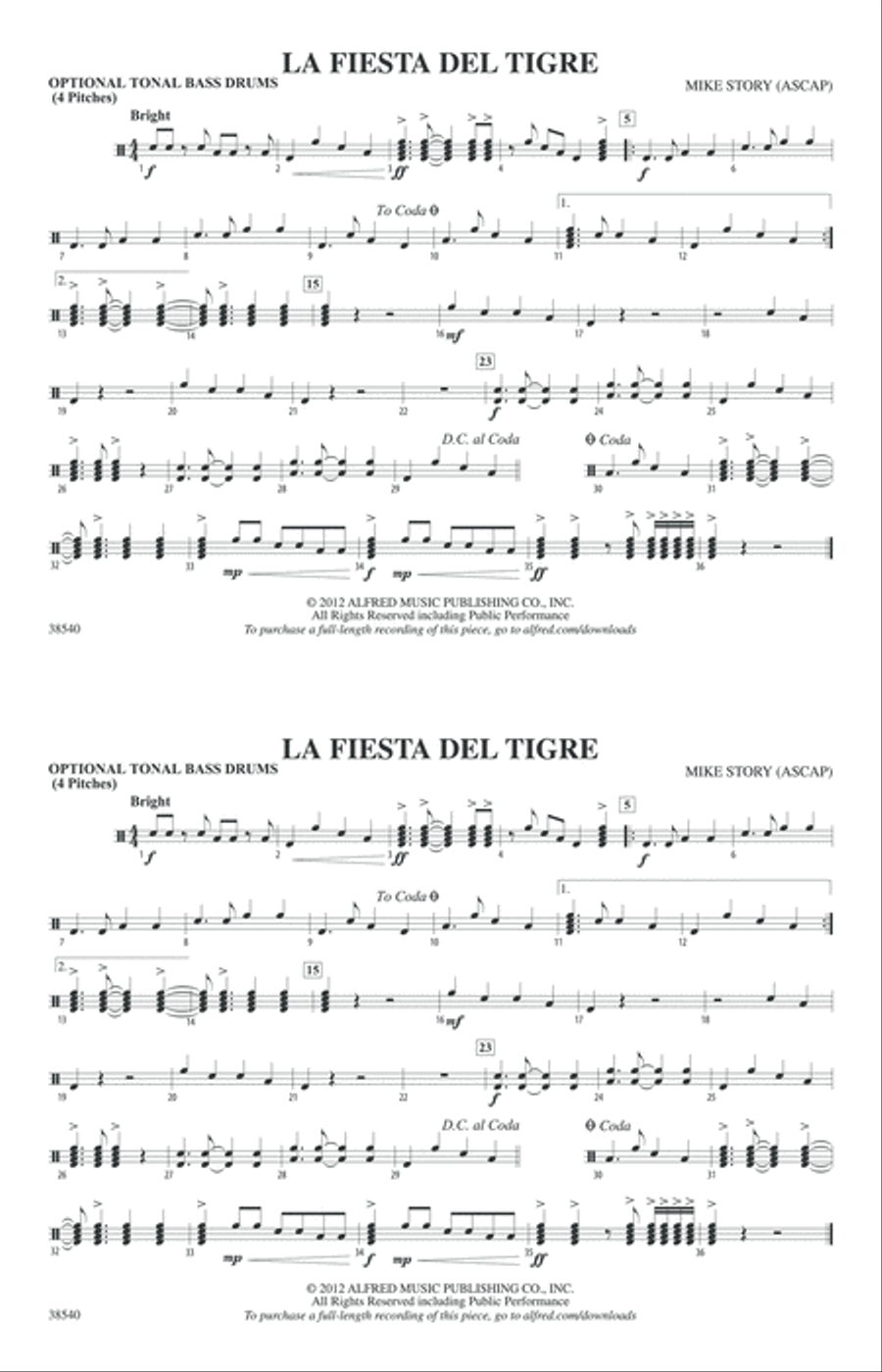 La Fiesta Del Tigre: Tonal Bass Drum Marching Band scores gallery preview page 1